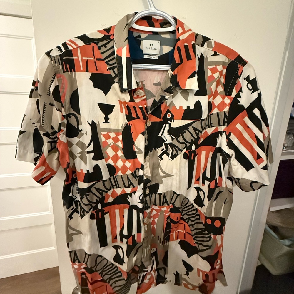 PS Paul Smith Red and Black Casual Button Down Shirt with Bold Patterns
